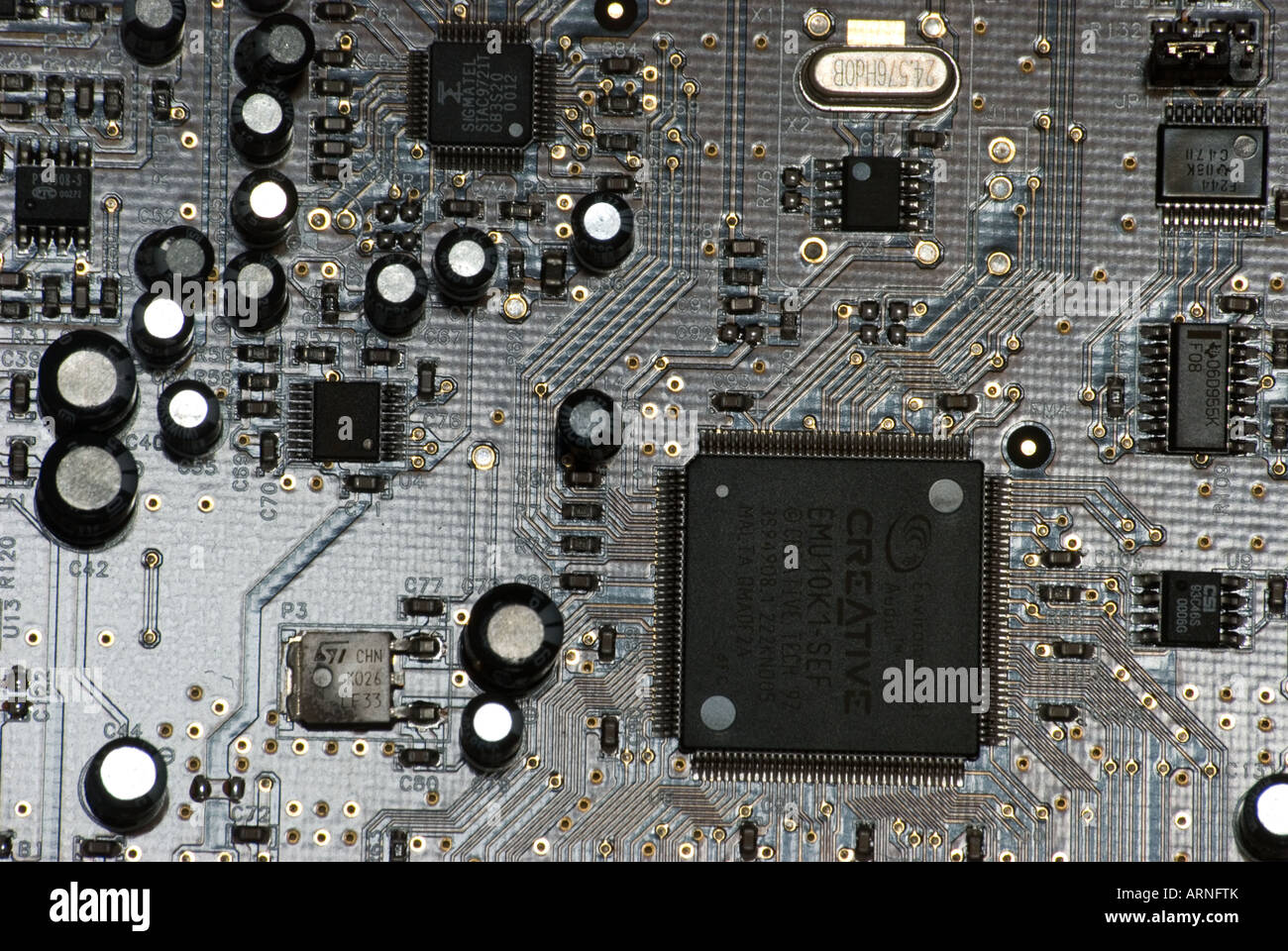 Close up of computer sound card Stock Photo