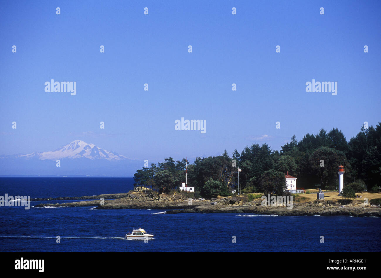 Eastern Tip of Mayne Island with Mount Baker in distance, British