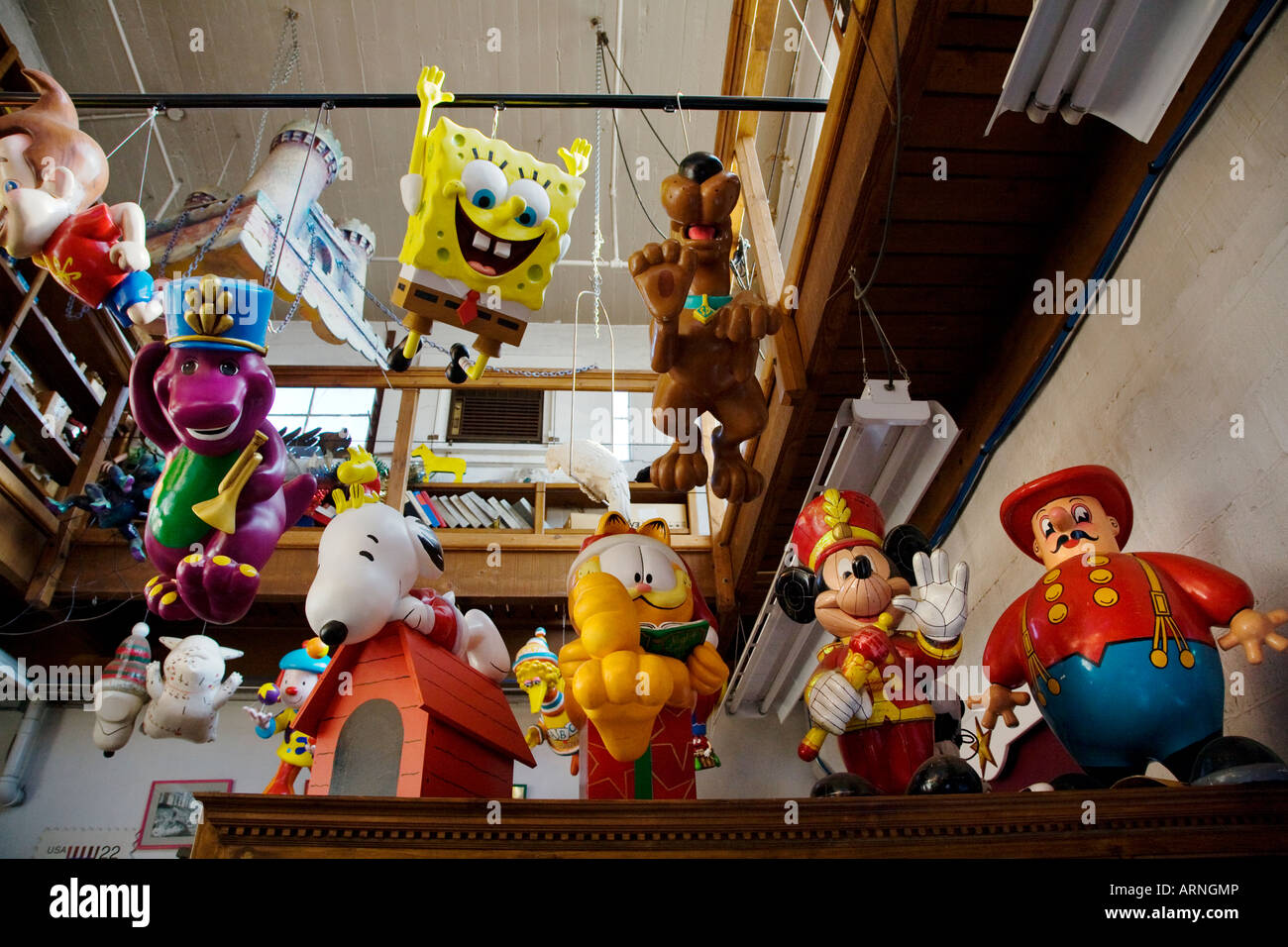 Scale models of FAMOUS CARTOON CHARACTERS inside the MACY S STUDIO workshop NEW YORK CITY Stock Photo