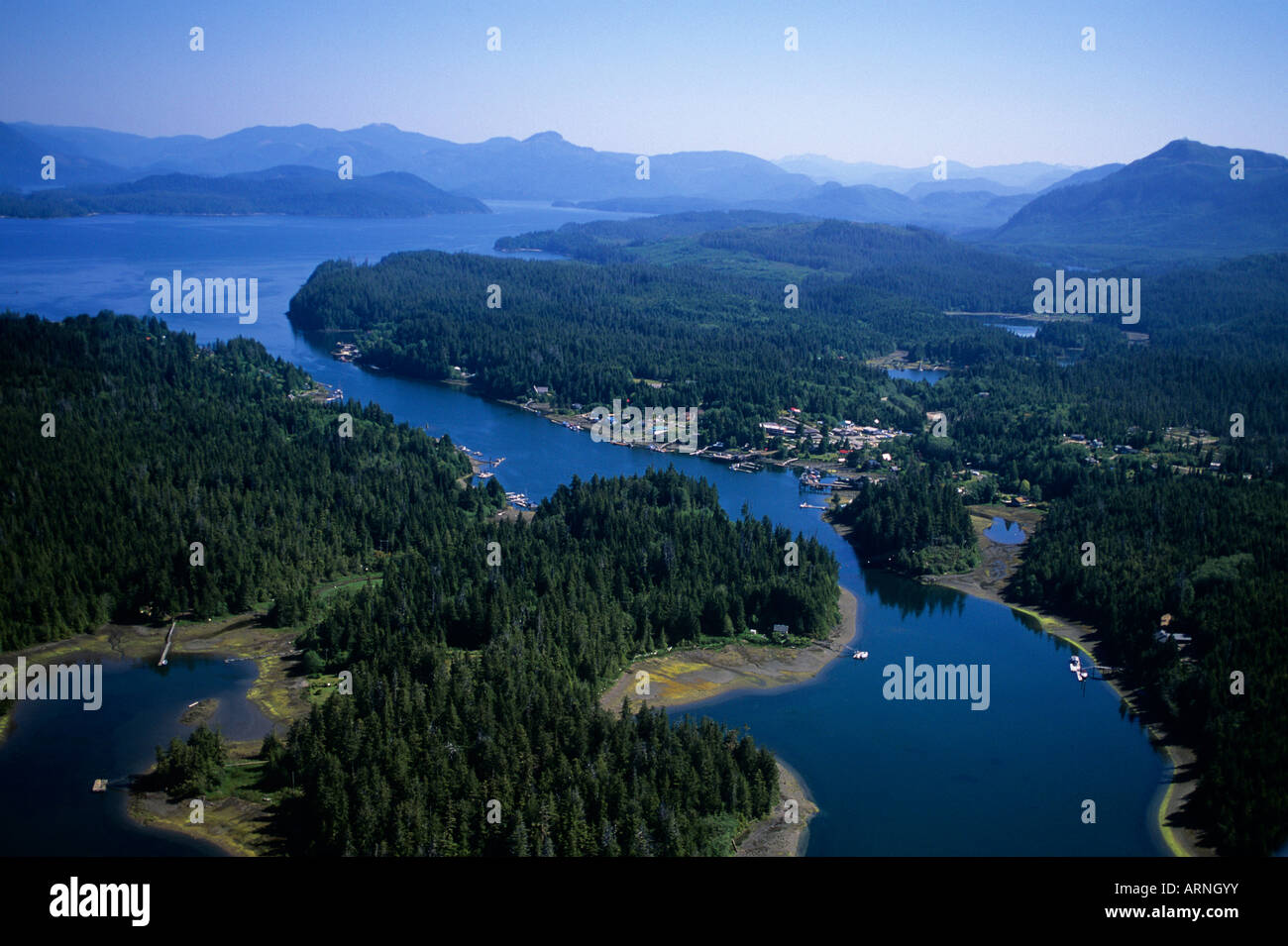 Bamfield aerial, Vancouver Island, British Columbia, Canada Stock Photo