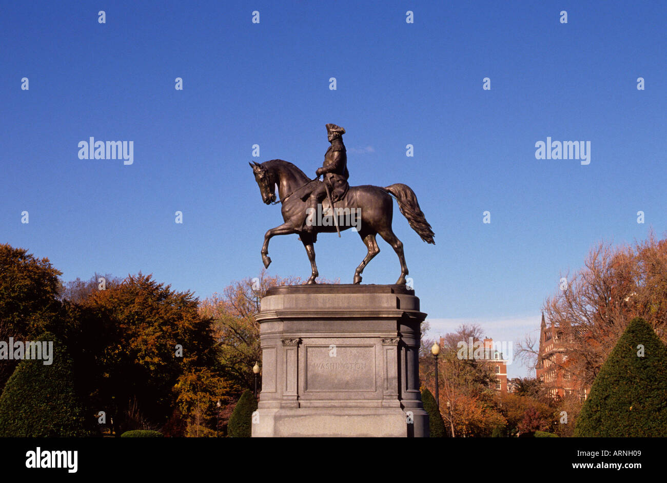 USA Boston Massachusetts Statue of General George Washington on a Horse on Boston Common Stock Photo