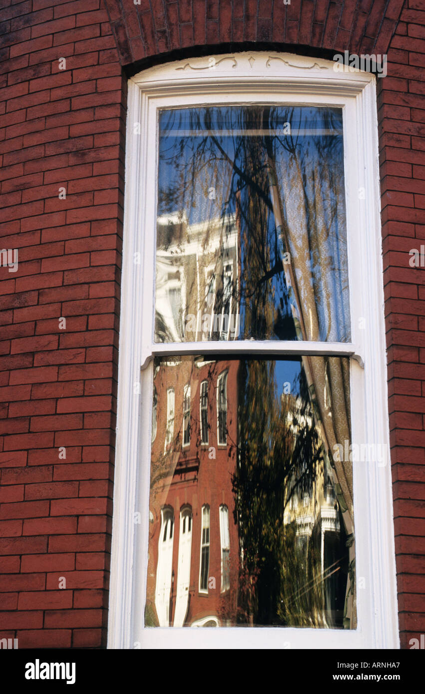 USA Washington DC House Window with Reflection Stock Photo