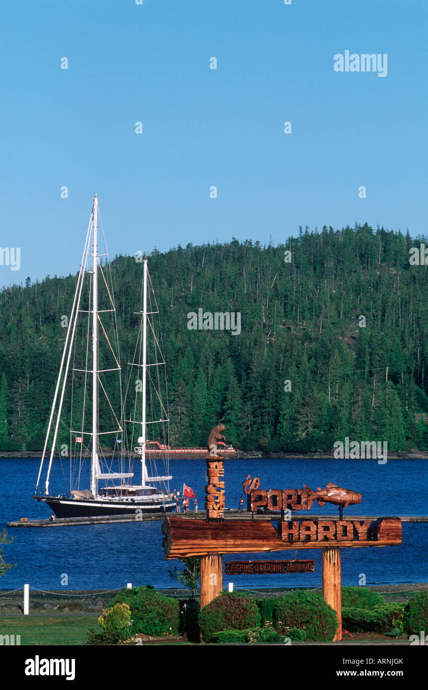 Port Hardy, carved sign, Vancouver Island, British Columbia, Canada