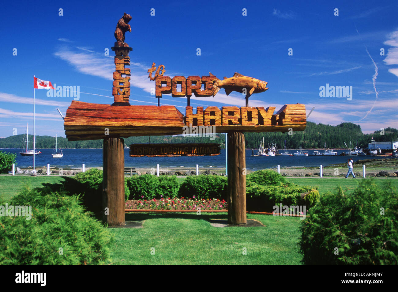 Port Hardy, carved sign, Vancouver Island, British Columbia, Canada