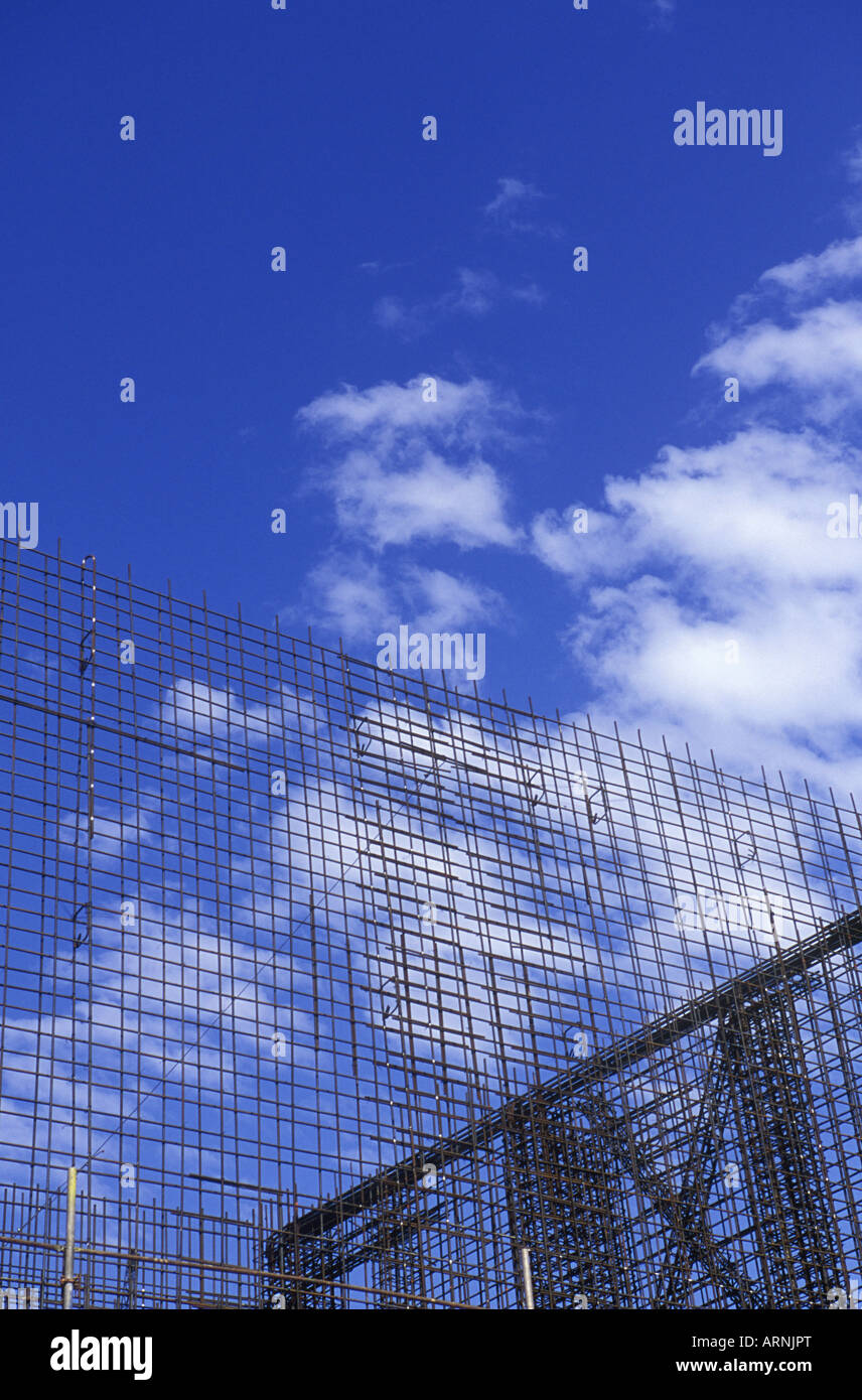 Construction project, rebar steel against blue sky, Vancouver Island