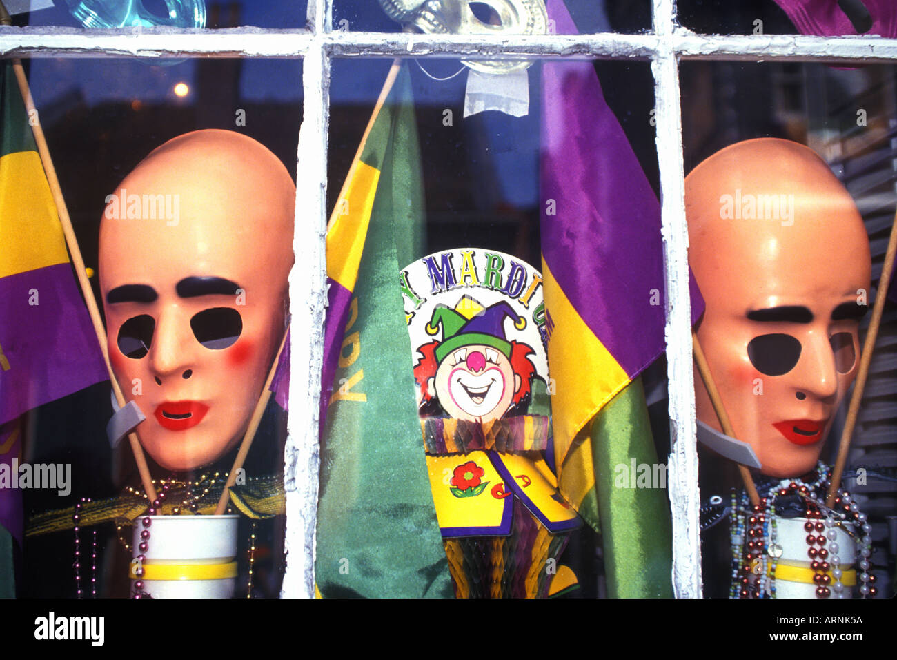 New Orleans Louisiana Shop Window with Mardi Gras Masks French Quarter Stock Photo