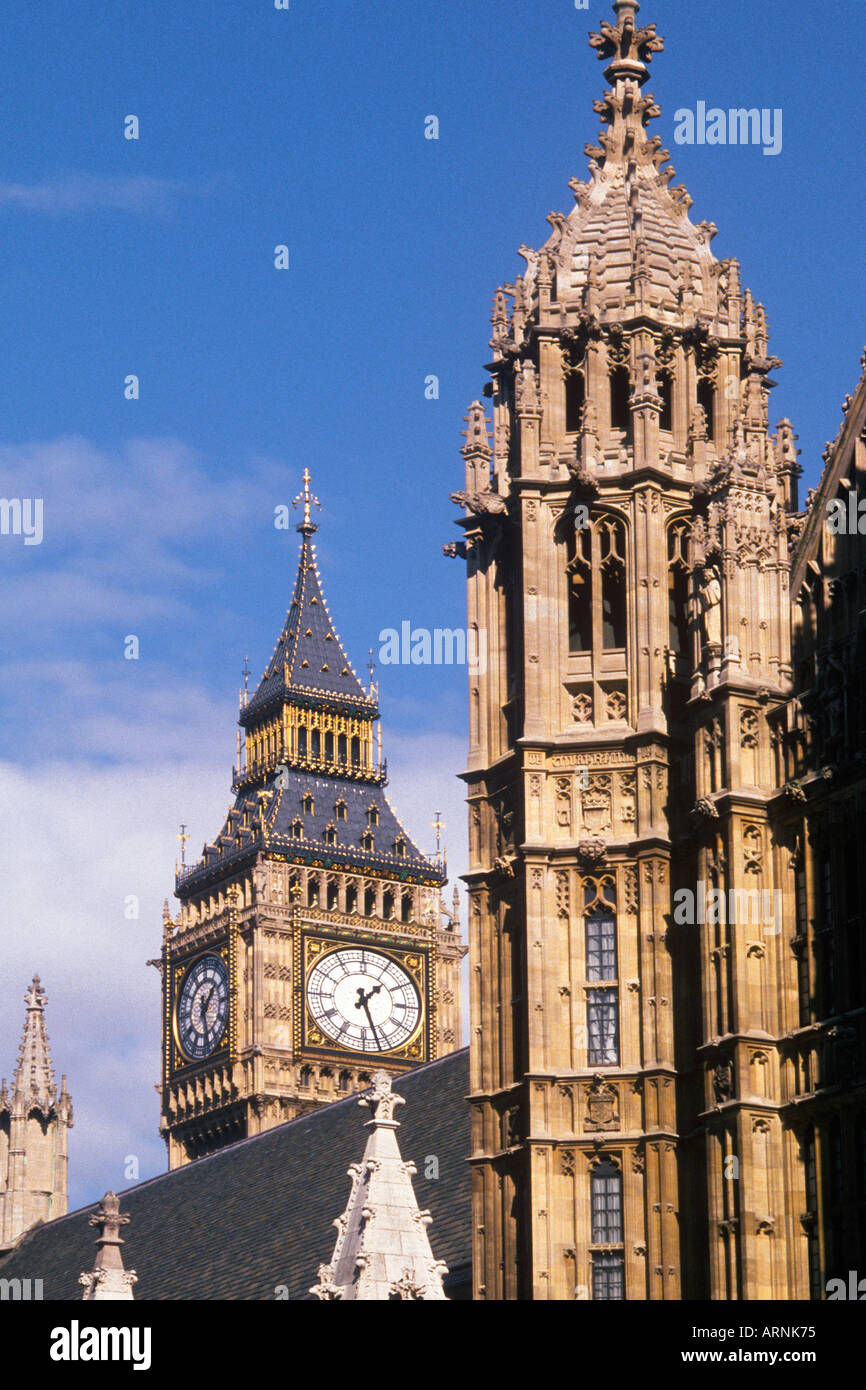 Big Ben Clock Tower, and Houses of Parliament, London England. Palace of Westminster, Parliament Square in the West End. Historic UK  landmark. UNESCO Stock Photo