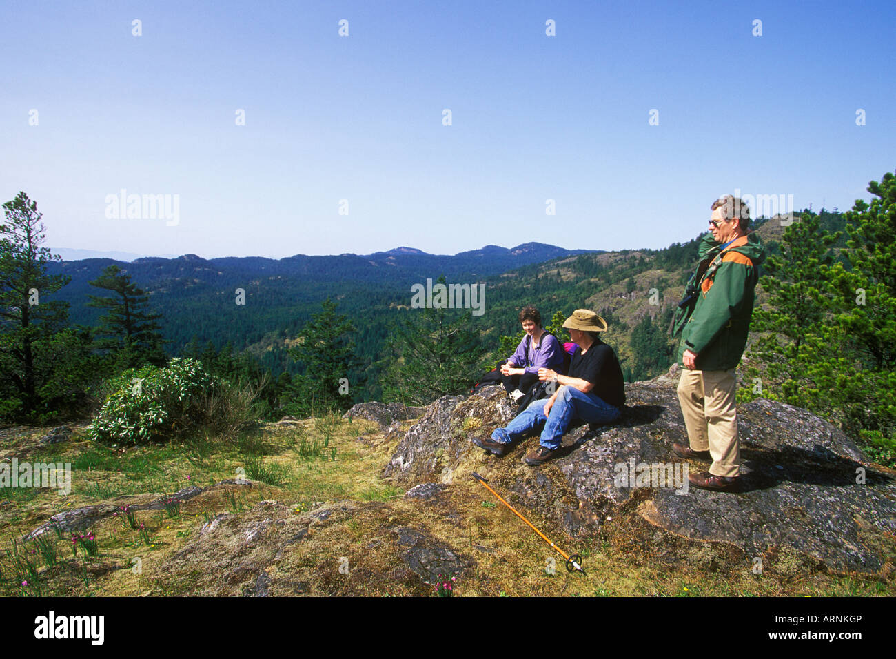 Sooke Hills middle aged group hiking, Victoria, Vancouver Island