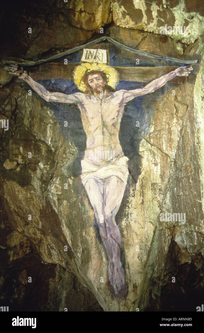 Painting of the Crucifixion of Jesus Christ. Stock Photo