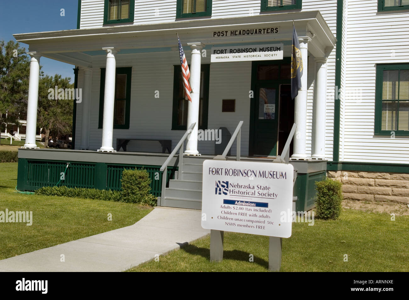 Post Headquarters and Fort Robinson Museum at Fort Robinson State Park in NW Nebraska Stock Photo