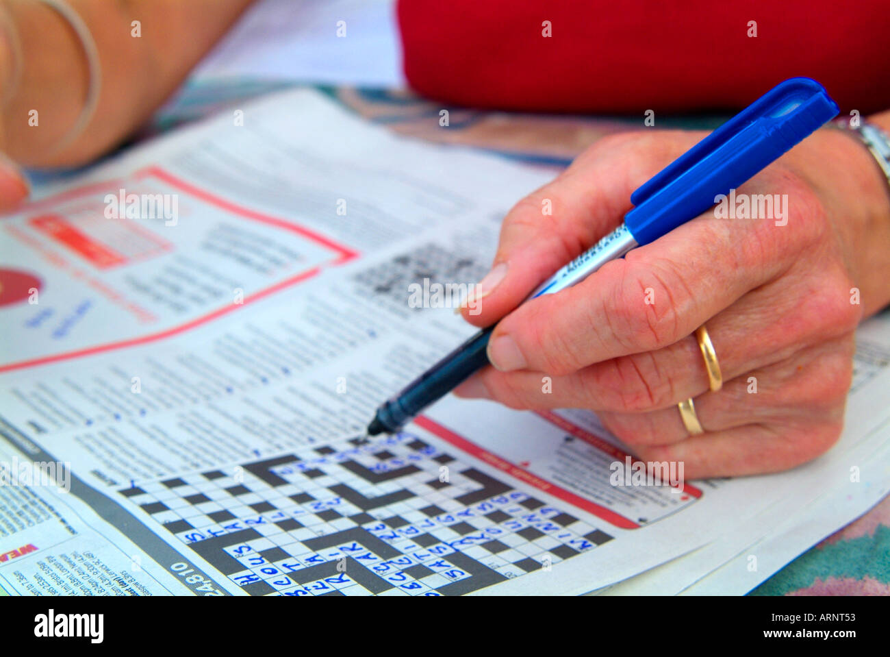 Woman doing crossword puzzle Stock Photo Alamy