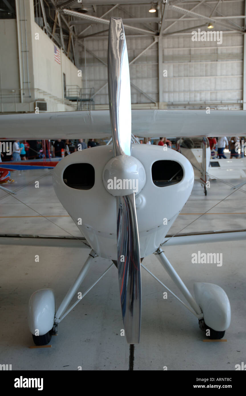 Small aircraft on display inside hangar at Edwards Air Force Base Open ...