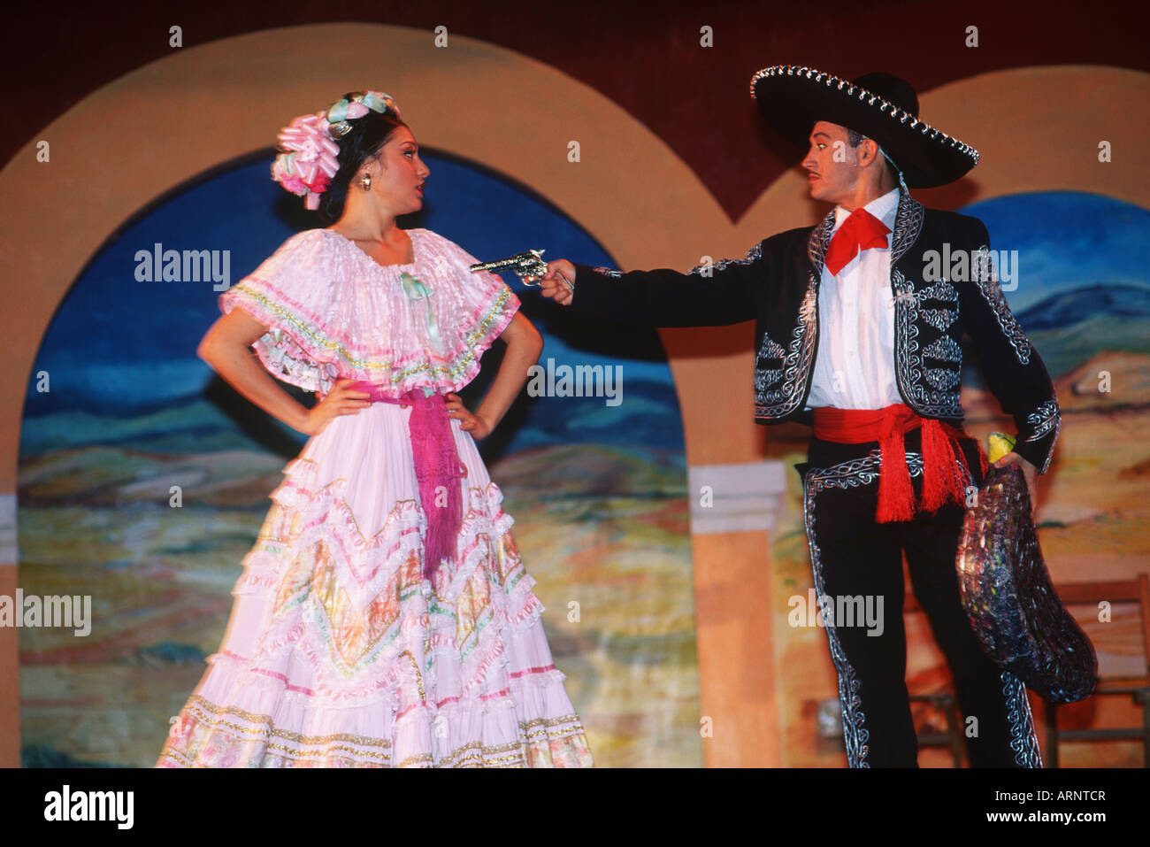 Mexico, Performers act in  dramatic dance theatre Stock Photo