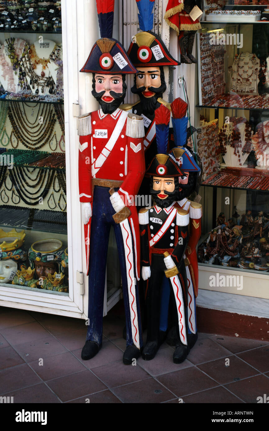 Tourist souvenirs for sale in the town of Lipari in the Aeolian Islands ...