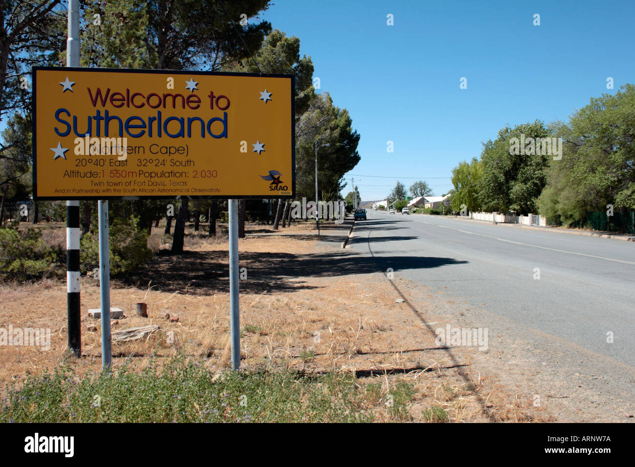 Welcome to Sutherland sign, Northern Cape South Africa Stock Photo