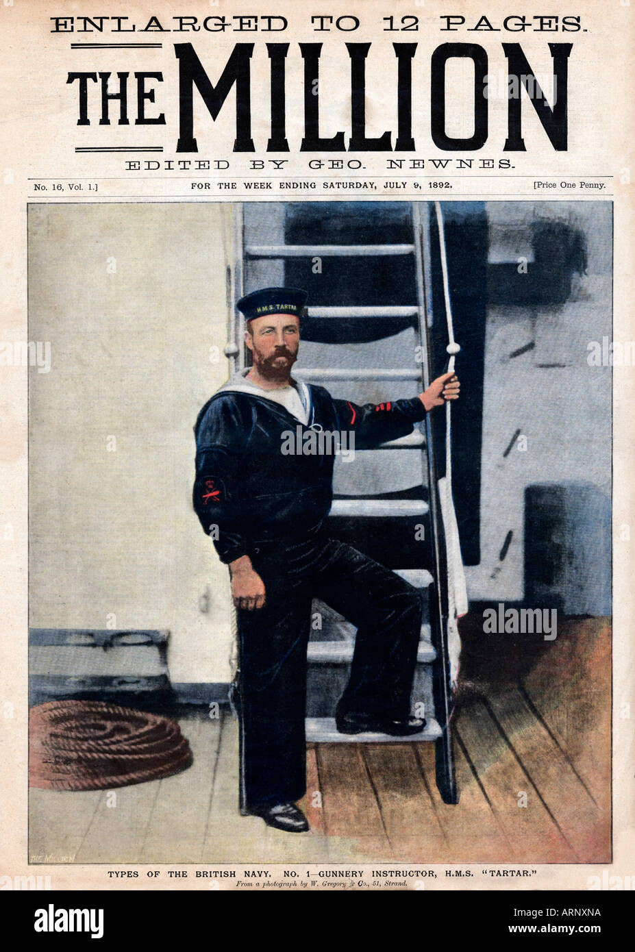 Naval Gunnery Instructor Cover of the popular Victorian magazine The Million with the instructor on HMS Tartar Stock Photo