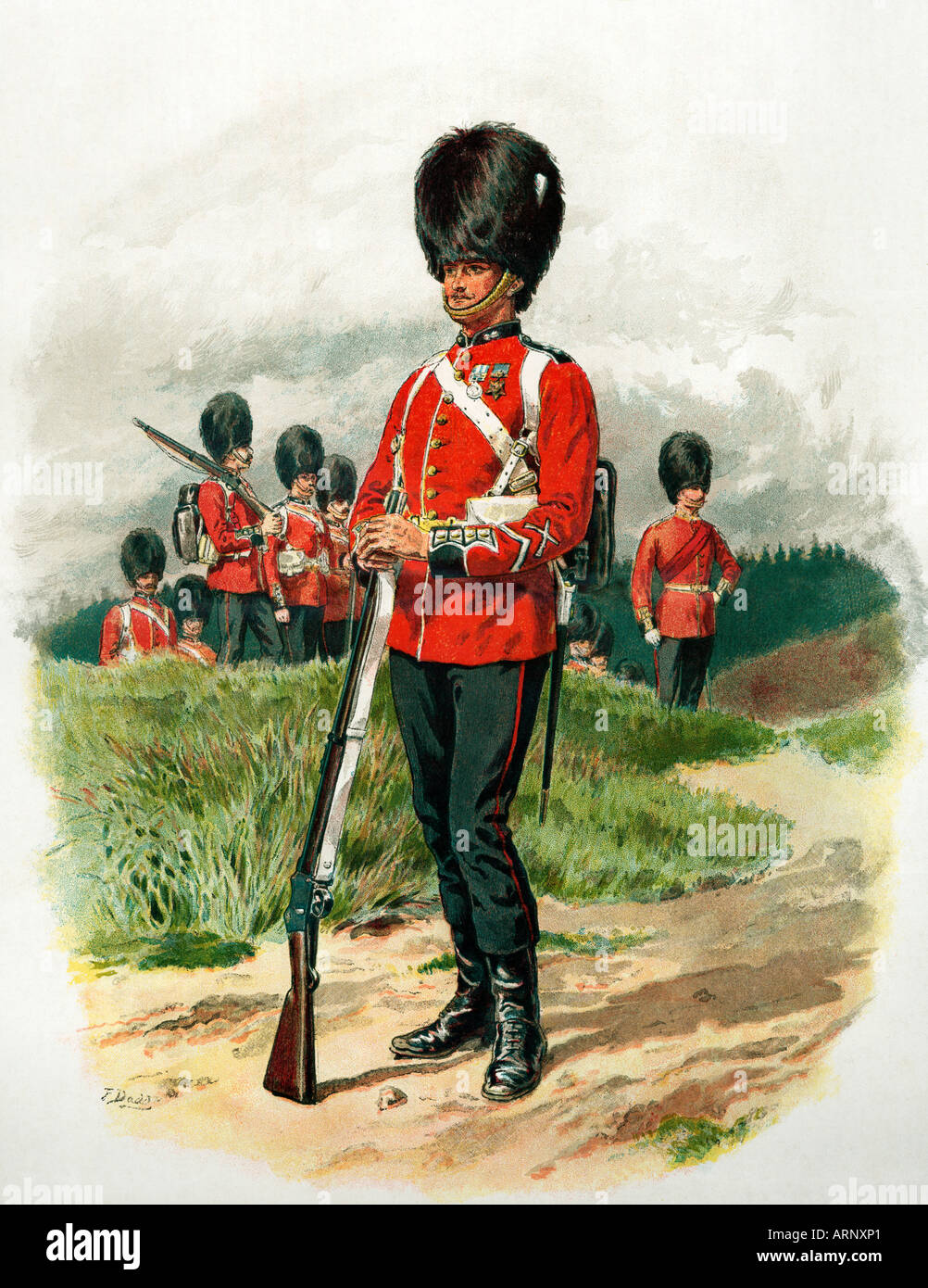 Grenadier Guards Contemporary Victorian print of the Third Battalion in 1889 A Private In Marching Order Stock Photo