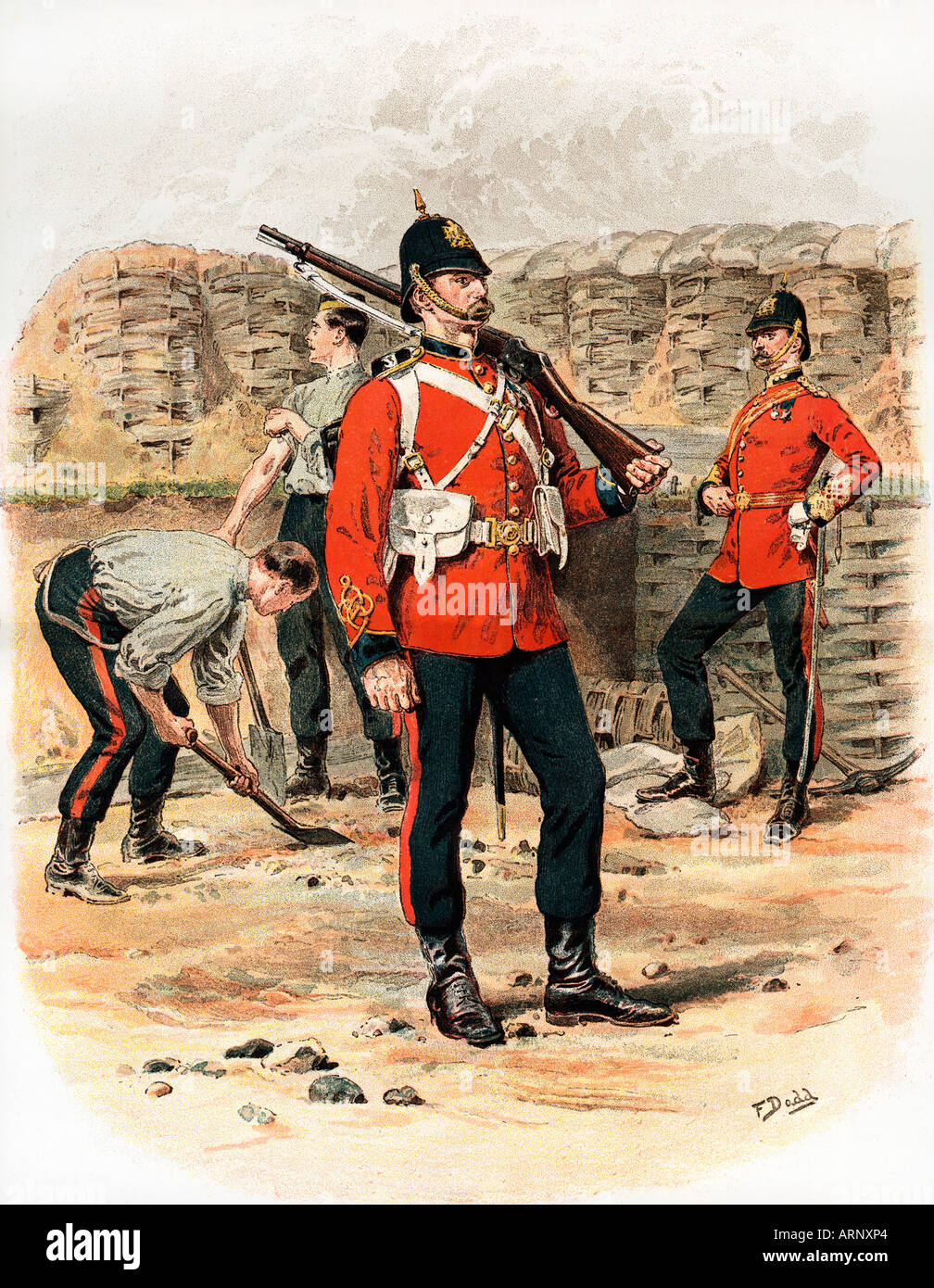 Royal Engineers Contemporary Victorian print from 1889 of A Sapper In Marching Order Stock Photo