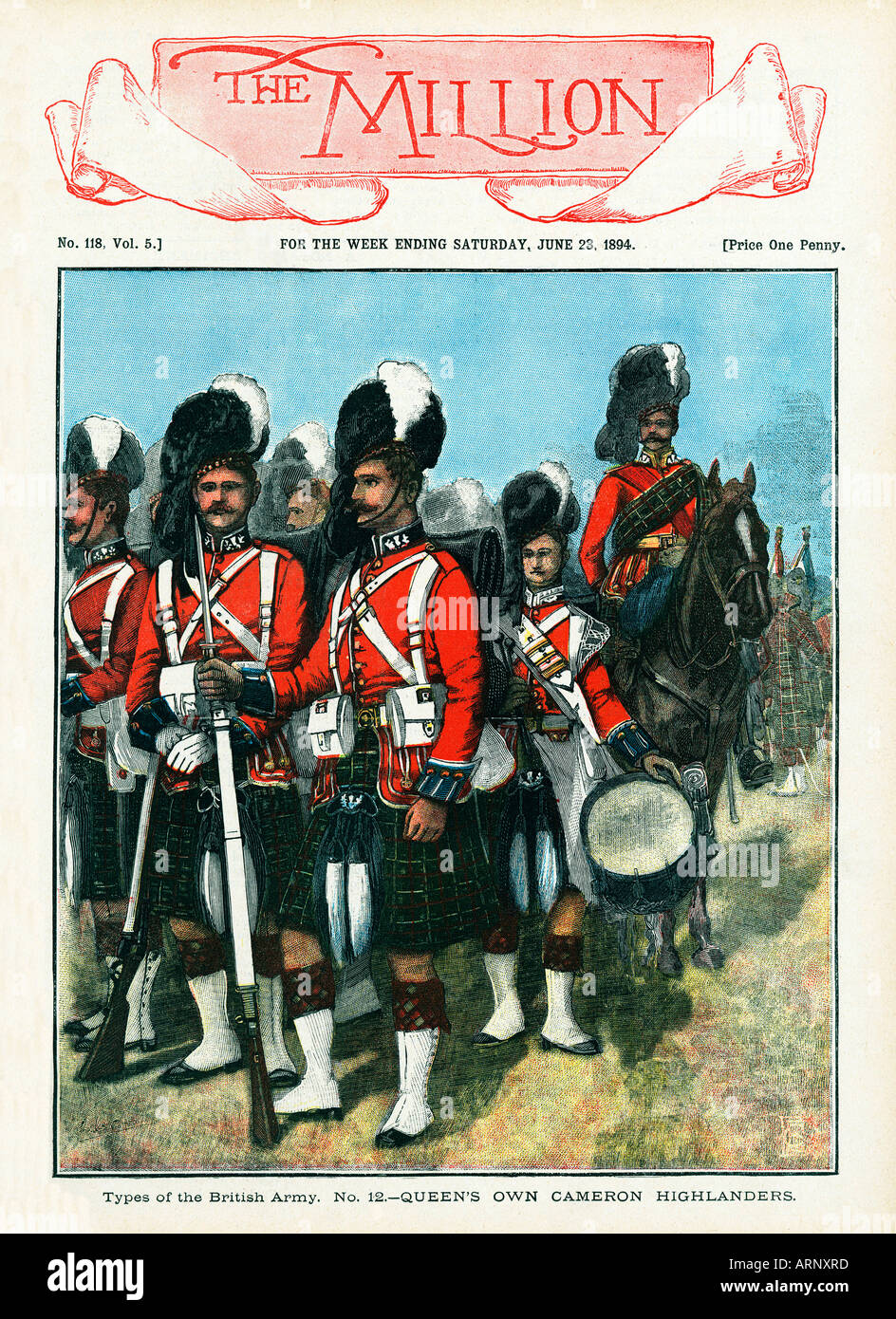 Queens Own Cameron Highlanders popular Victorian magazine The Million with the Scottish troops on the cover Stock Photo