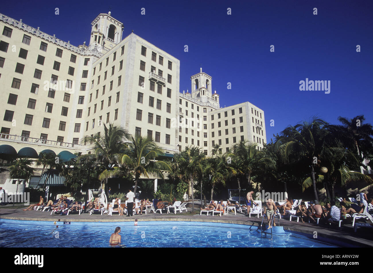 Cuba, Havana - Hotel Nationale - from backside with pool Stock Photo