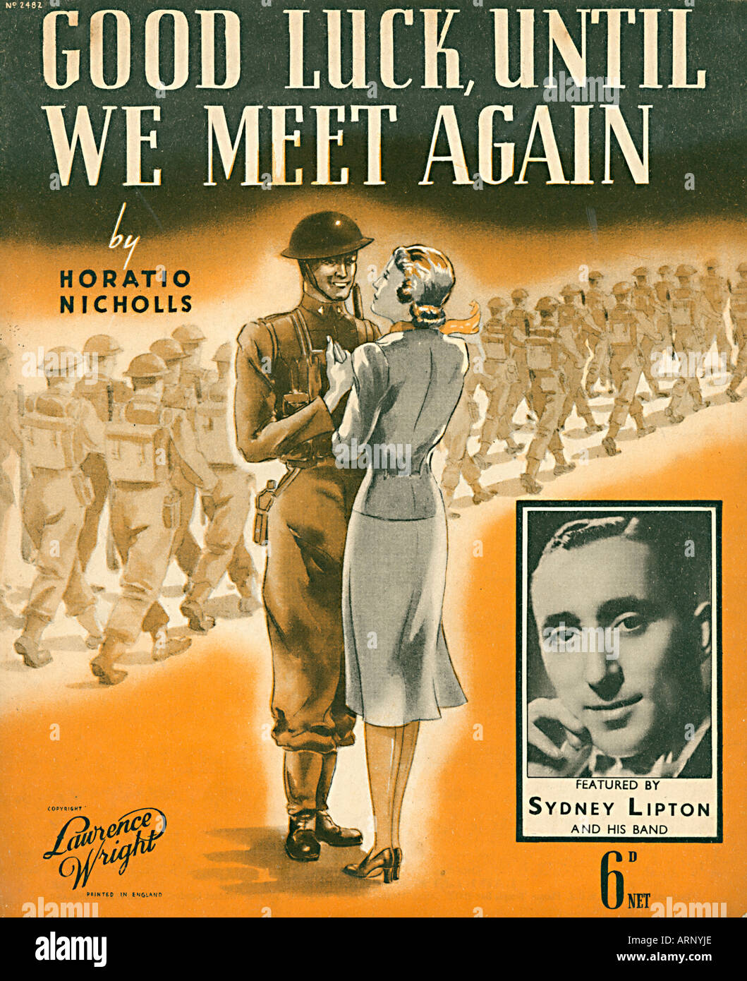 Good Luck Music Sheet 1939 as the Tommy leaves his sweetheart to march off to war Stock Photo