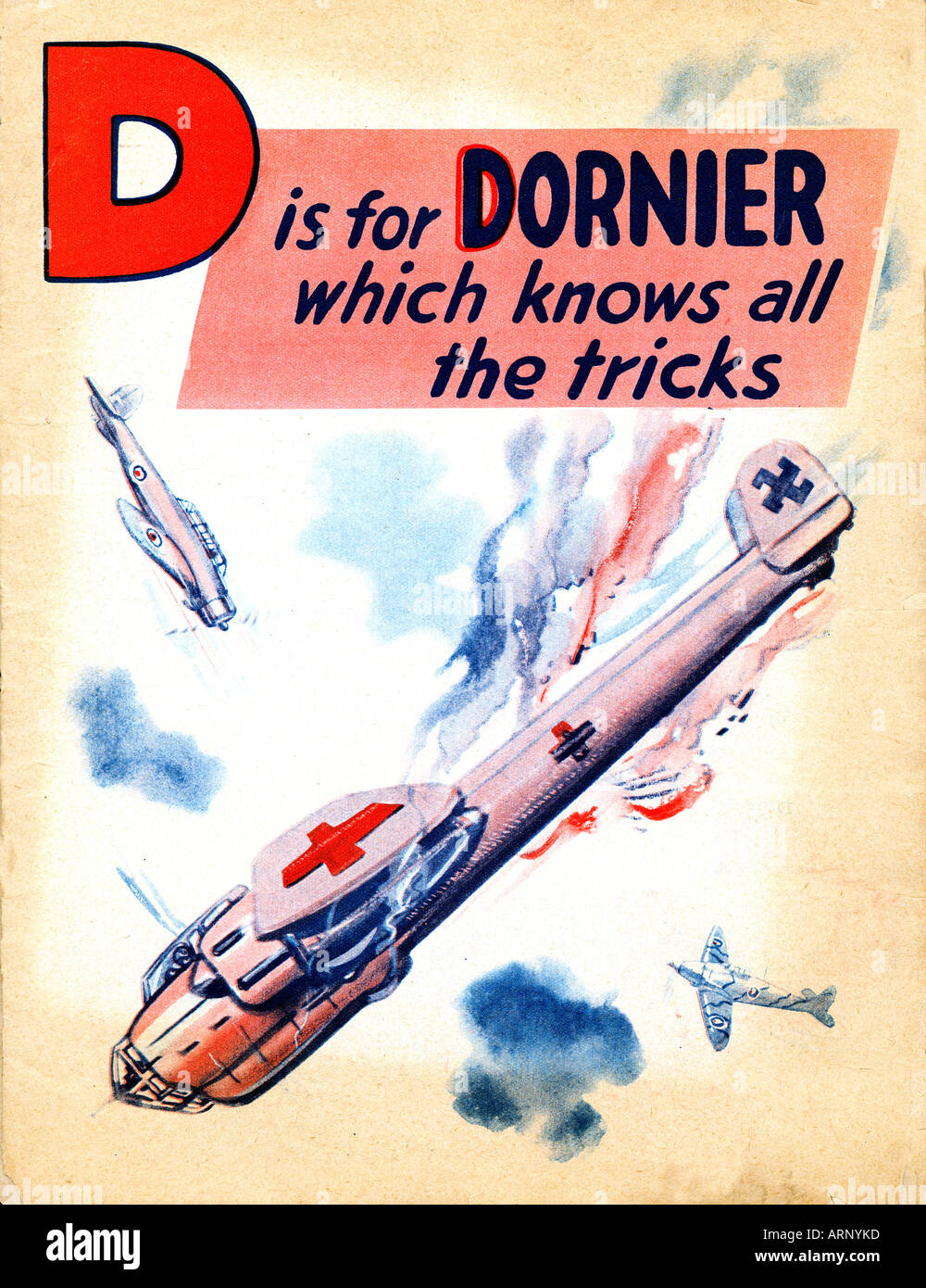 Battle of Britain D is for Dornier British childrens alphabet book from WW II depicts the German bomber Stock Photo
