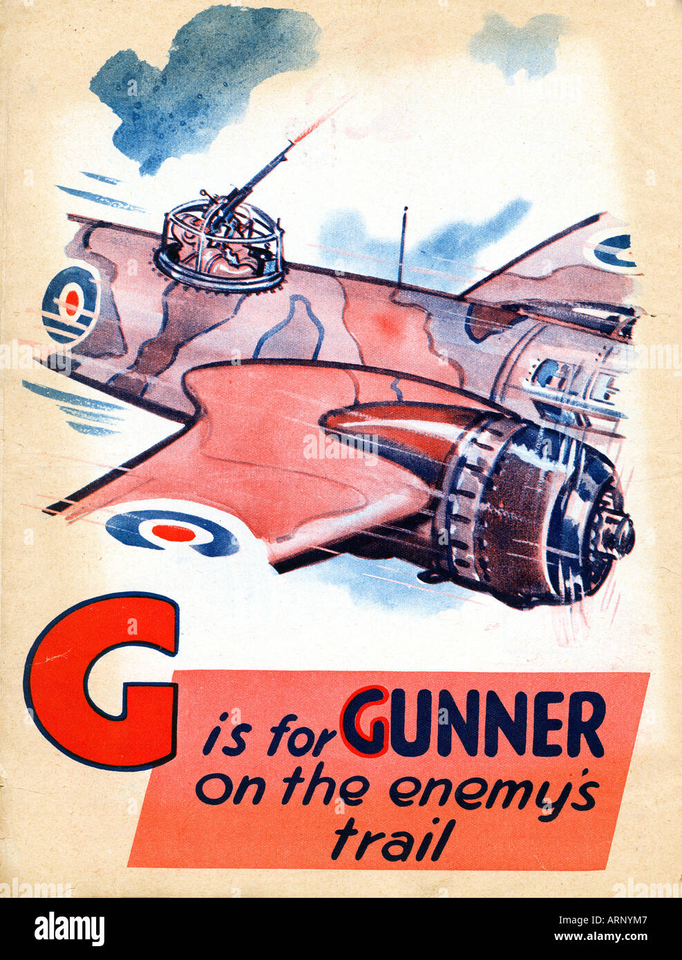 Battle of Britain G is for Gunner on the enemys trail British childrens alphabet book from WW II Stock Photo
