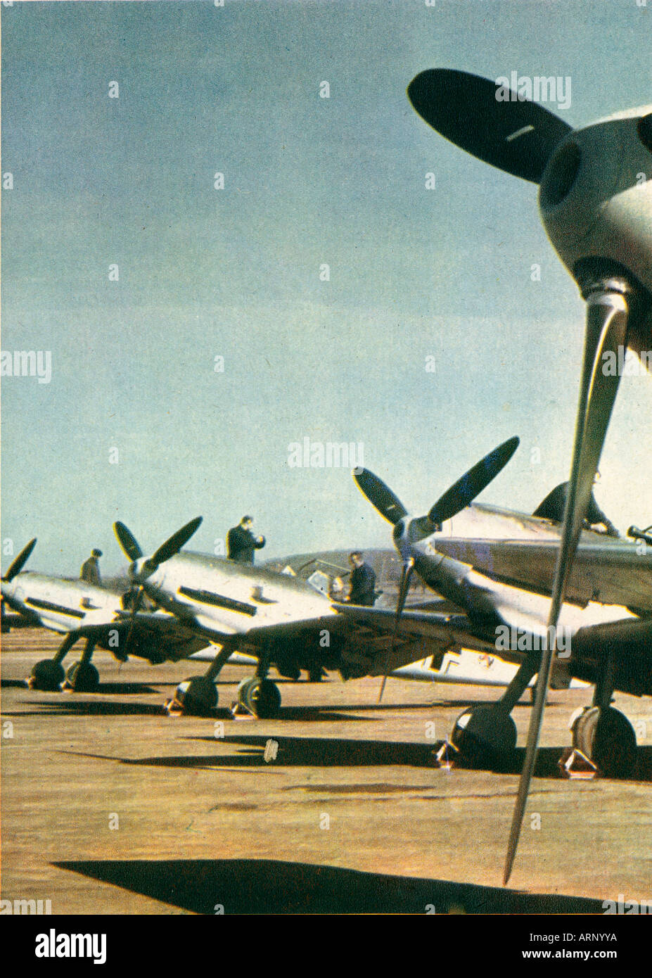 German Airfield France 1941 propaganda photo of the Luftwaffe somewhere in France ME 109 fighters on the tarmac Stock Photo