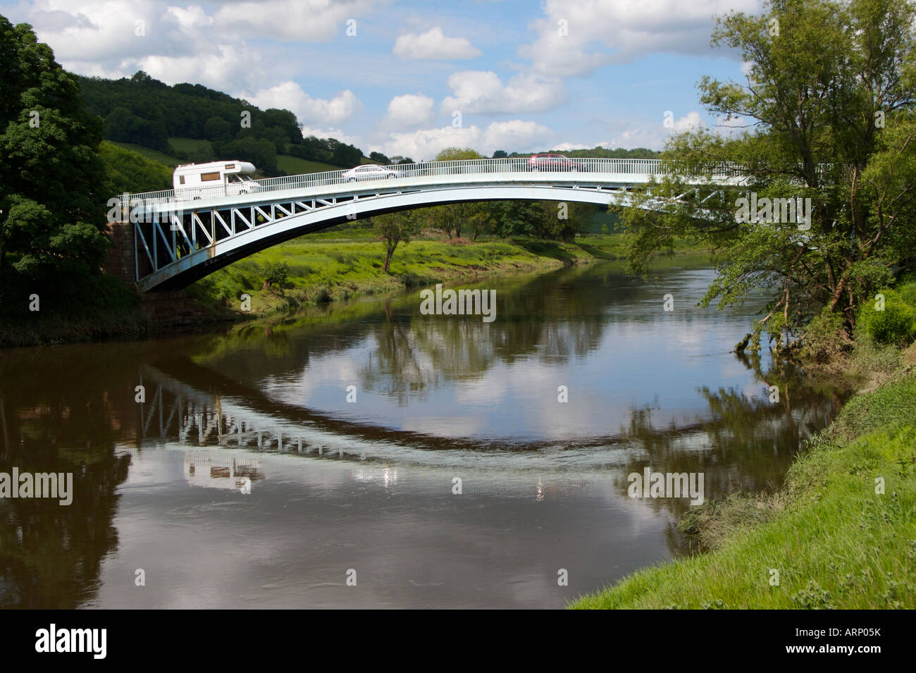 Motor Caravan Brockweir Bridge River Wye Stock Photo