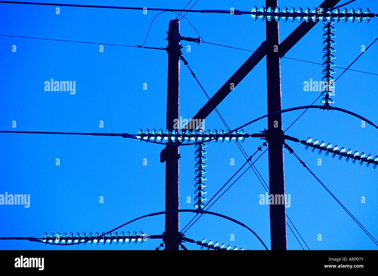 Hydro lines with glass insulators Stock Photo - Alamy