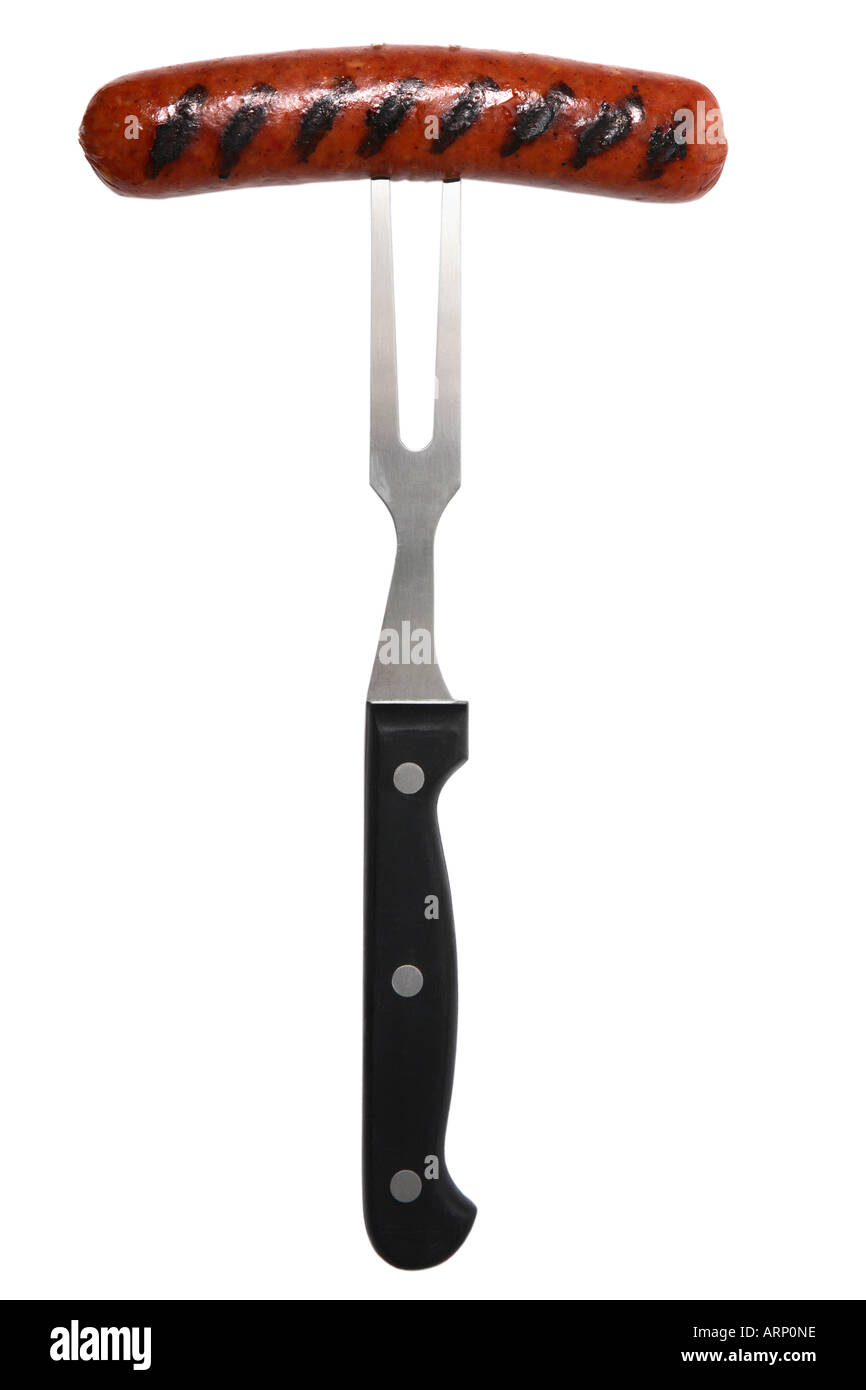 Grilled Hot Dog on Barbeque Fork Stock Photo Alamy