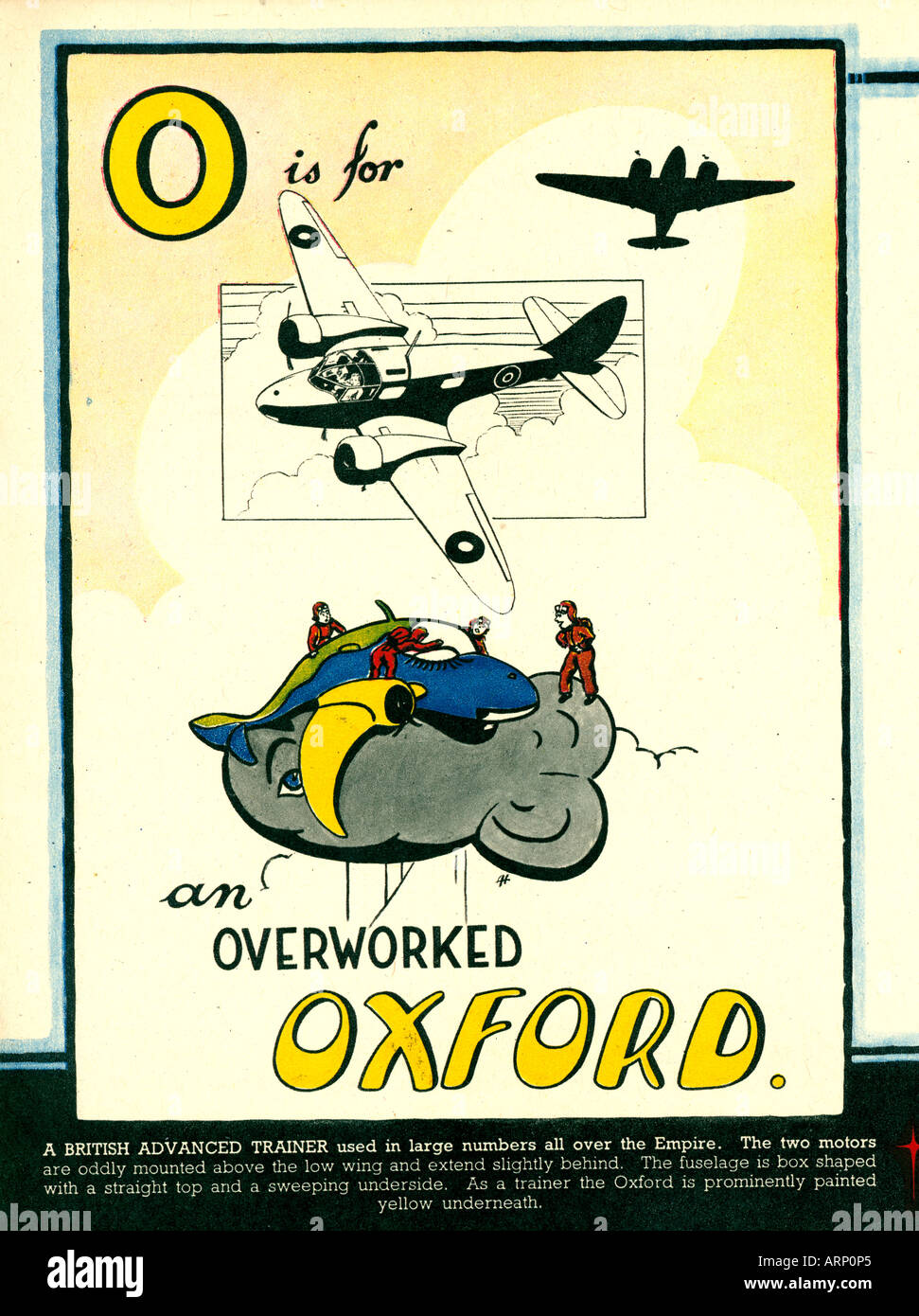 O is for Oxford 1943 English wartime childrens alphabet book of airplanes the British advanced trainer Stock Photo