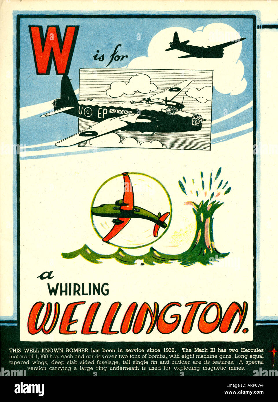 W is for Wellington 1943 English wartime childrens alphabet book of fighting airplanes the British bomber Stock Photo
