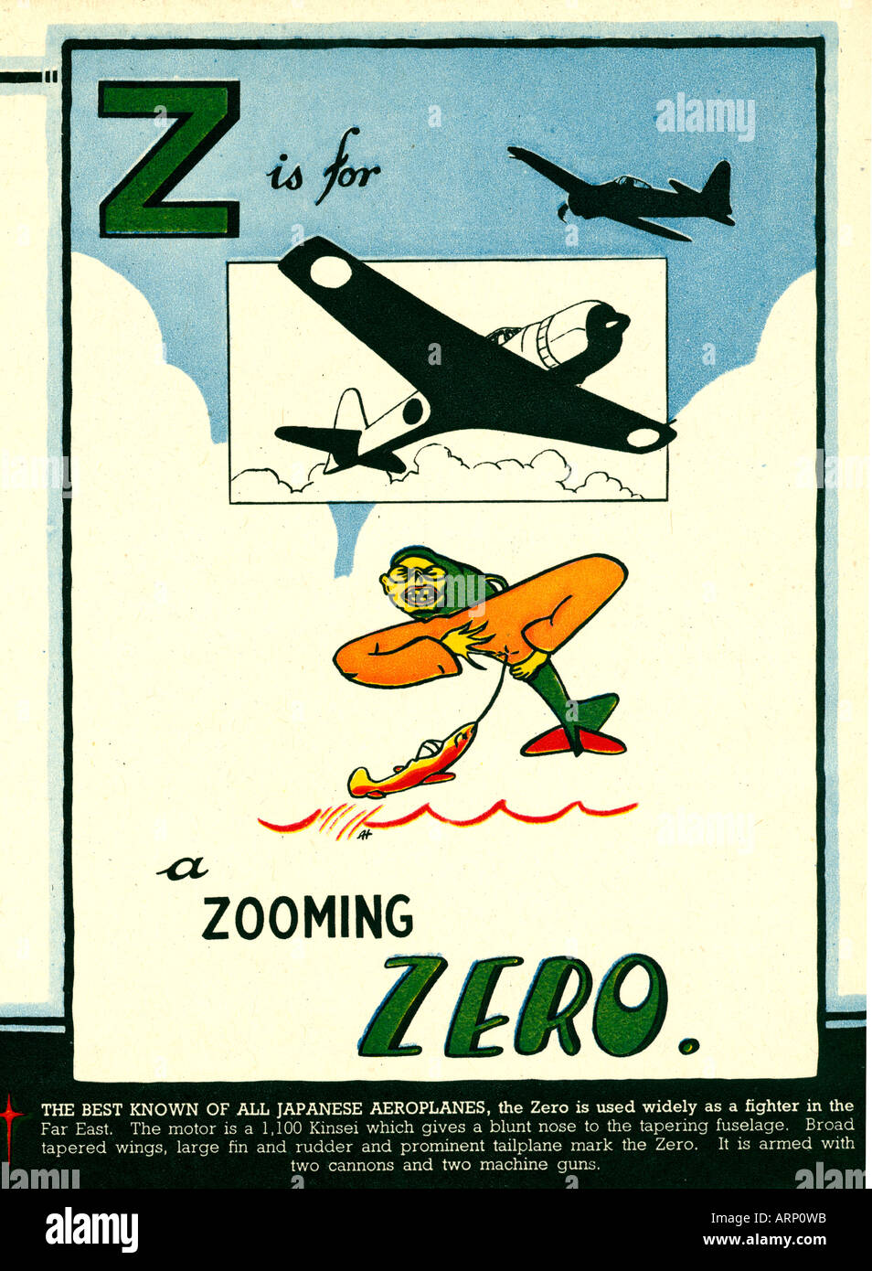 Z is for Zero 1943 English wartime childrens alphabet book of fighting airplanes the famous Japanese fighter Stock Photo