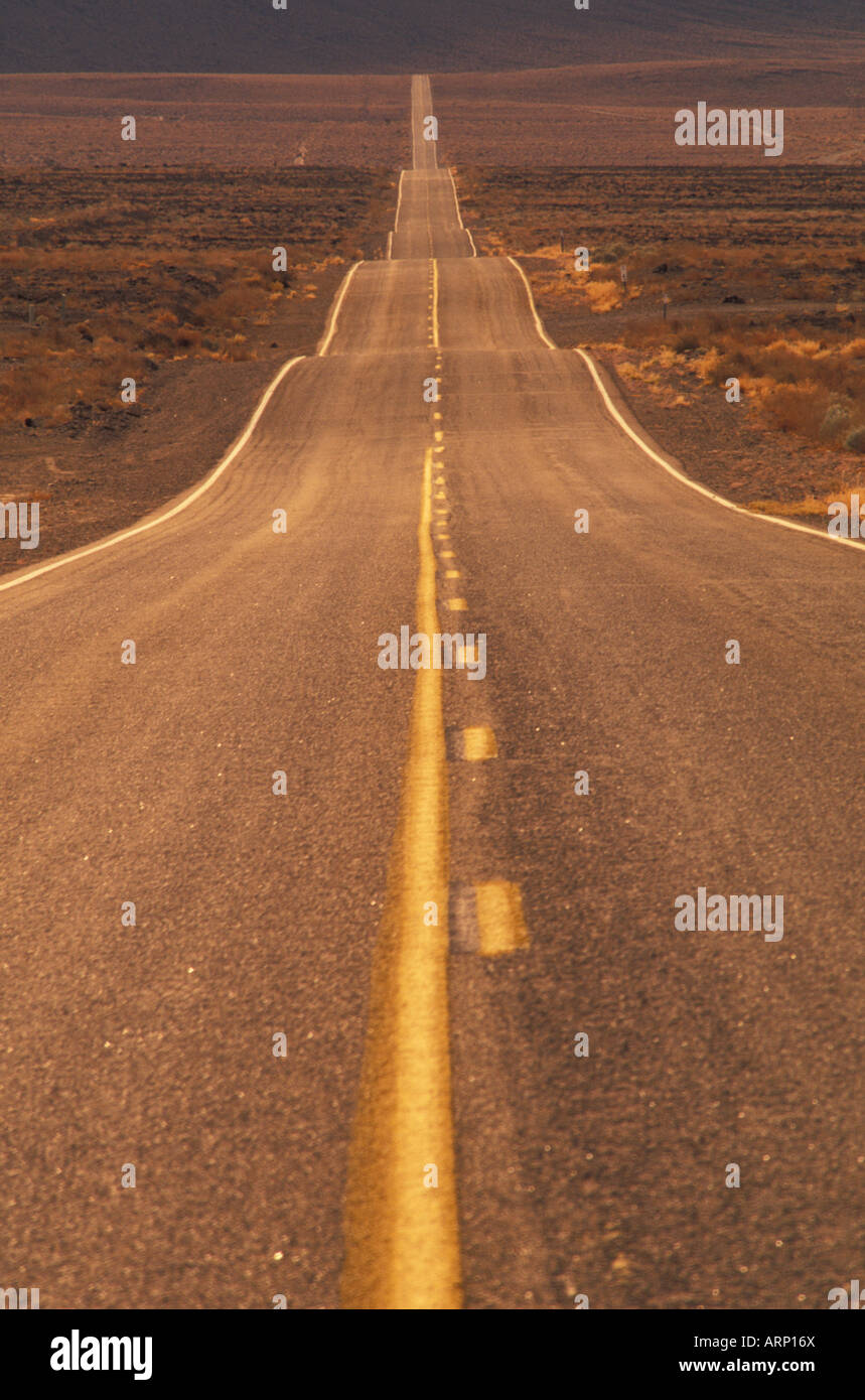 USA, California, Death Valley- long shot of desert highway Stock Photo