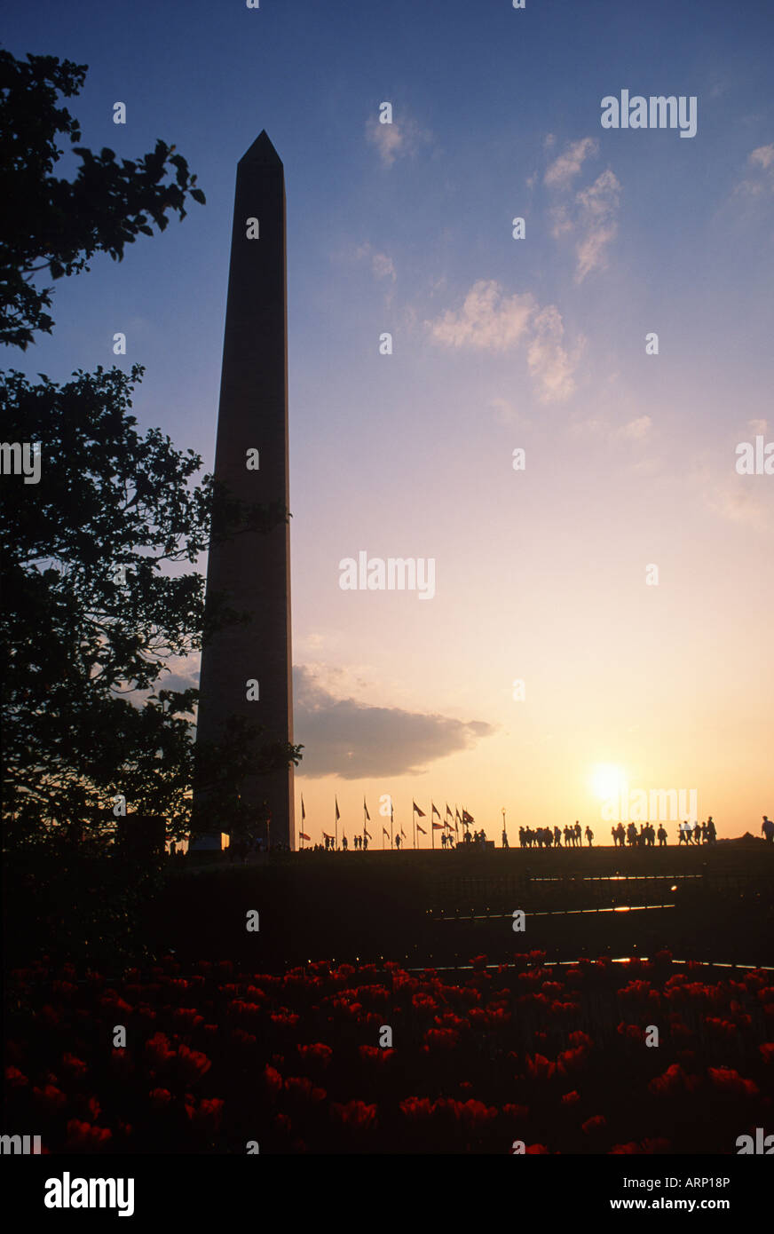 USA, Washington, DC, Washington Monument with visitors Stock Photo