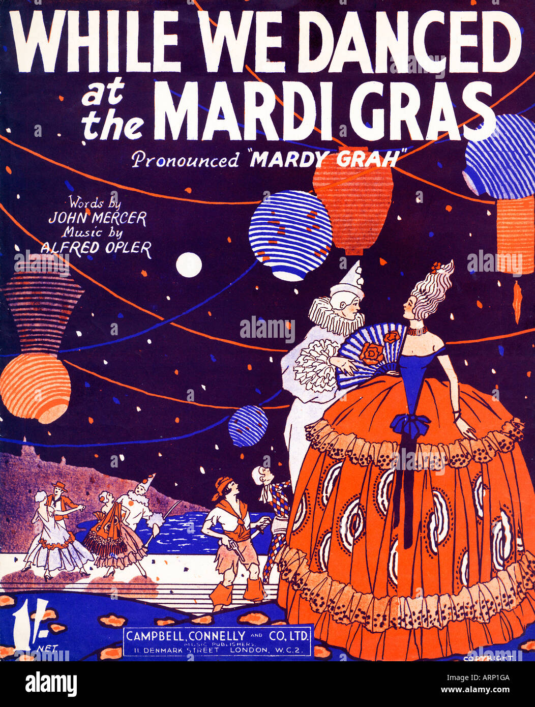 While Danced The Mardi Gras music sheet cover for the 1931 song about the New Orleans festival Stock Photo
