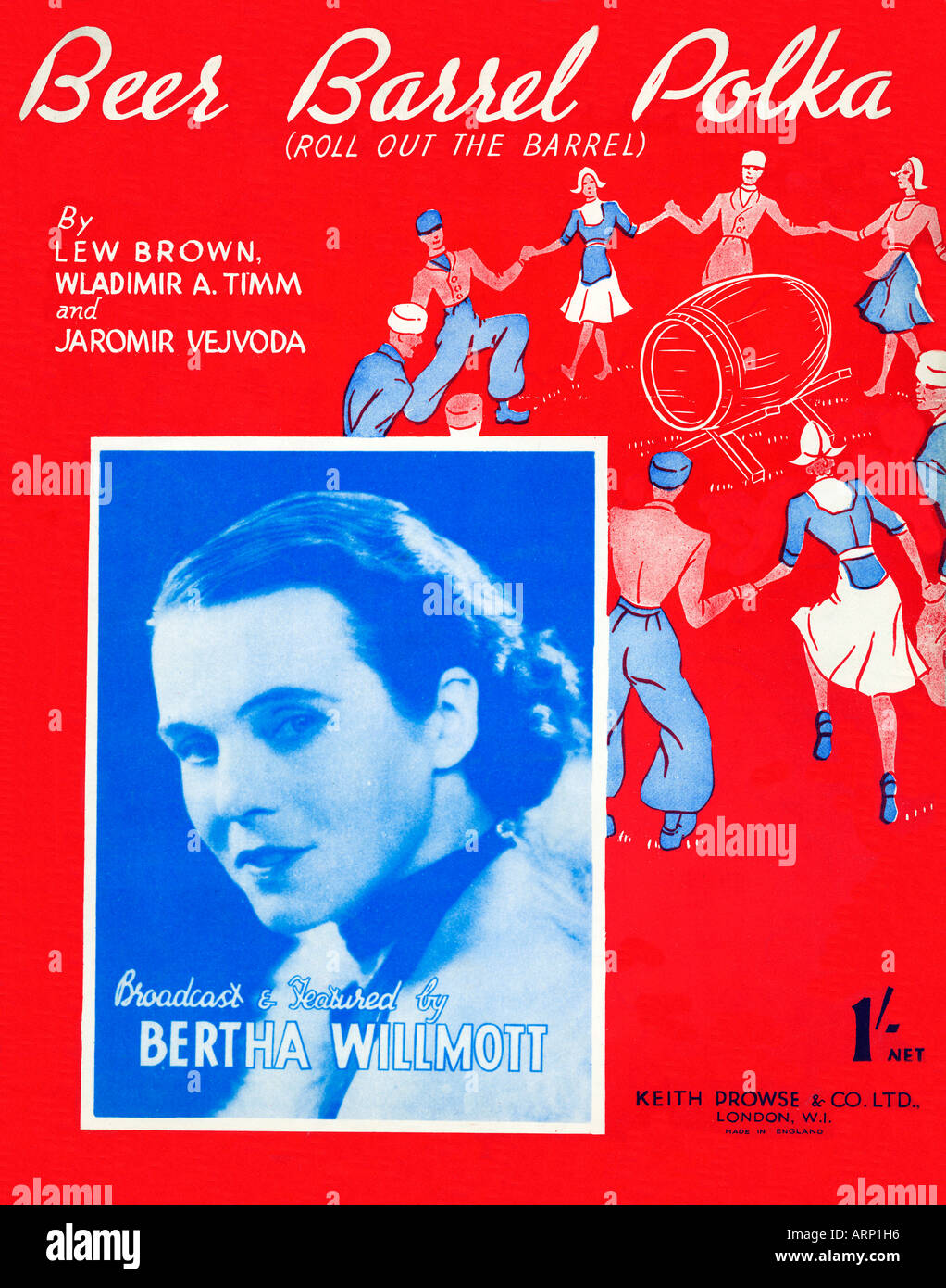 Beer Barrel Polka 1934 music sheet cover for the famous drinking song Roll out the Barrel sung by Berta Willmott Stock Photo