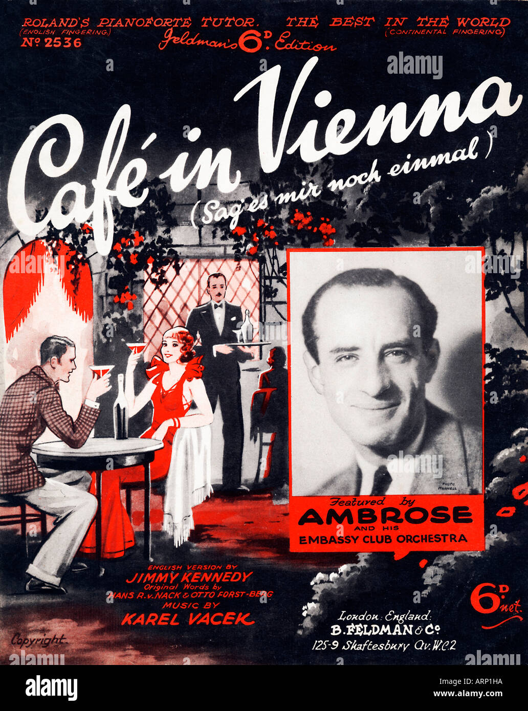 Cafe In Vienna 1934 music sheet cover of the English version of the Austrian song Stock Photo