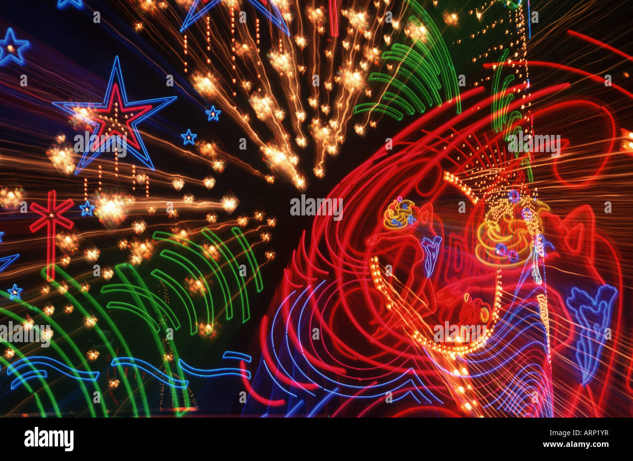 USA, Nevada, Las Vegas, neon  sign with zoomed lens effect Stock Photo