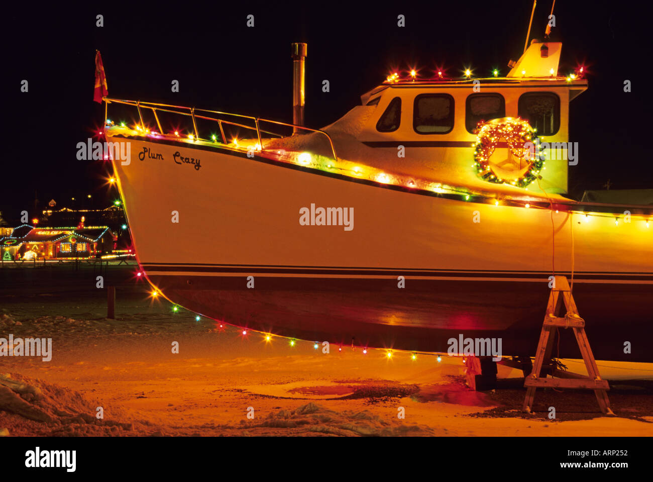 Christmas Lights on fishing boat North Rustico Prince Edward Island Canada  Stock Photo - Alamy