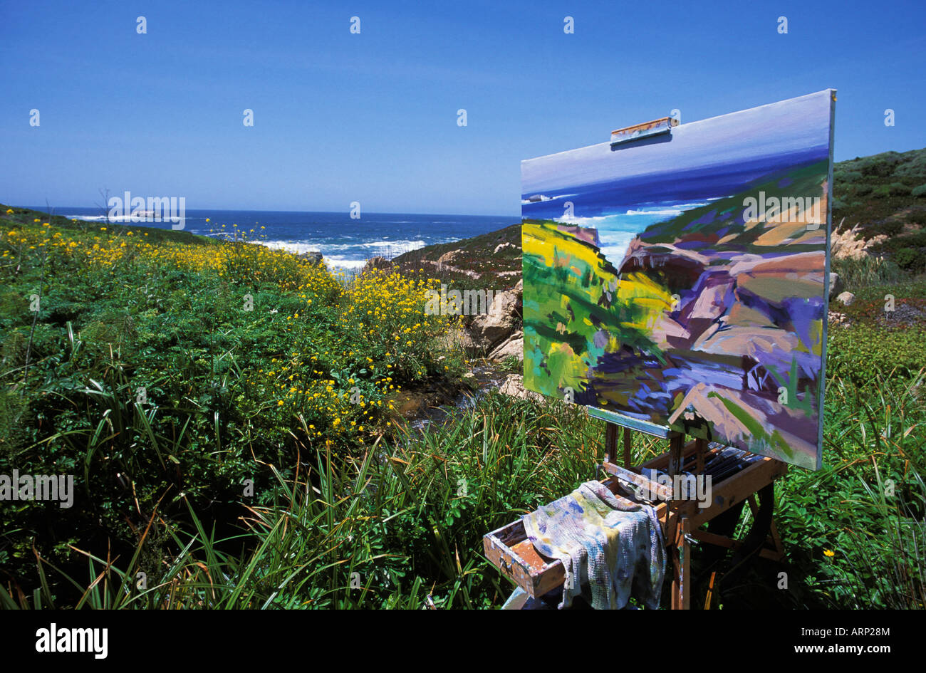 USA, California, Carmel,  coastal landscape painting Stock Photo