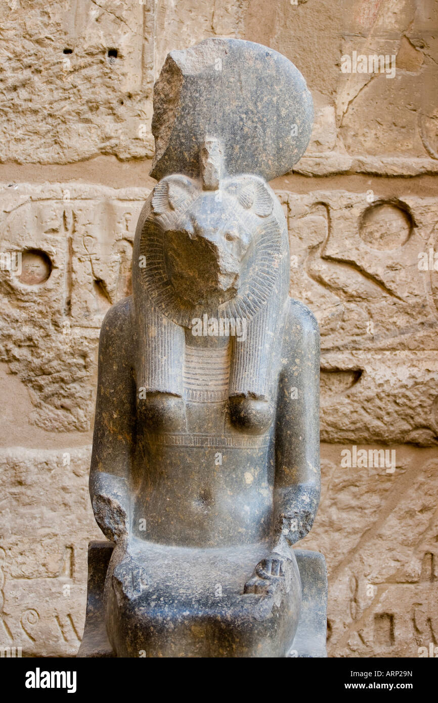 Statue of the lioness godess Sekhmet at temple Medinat Habu West Bank ...