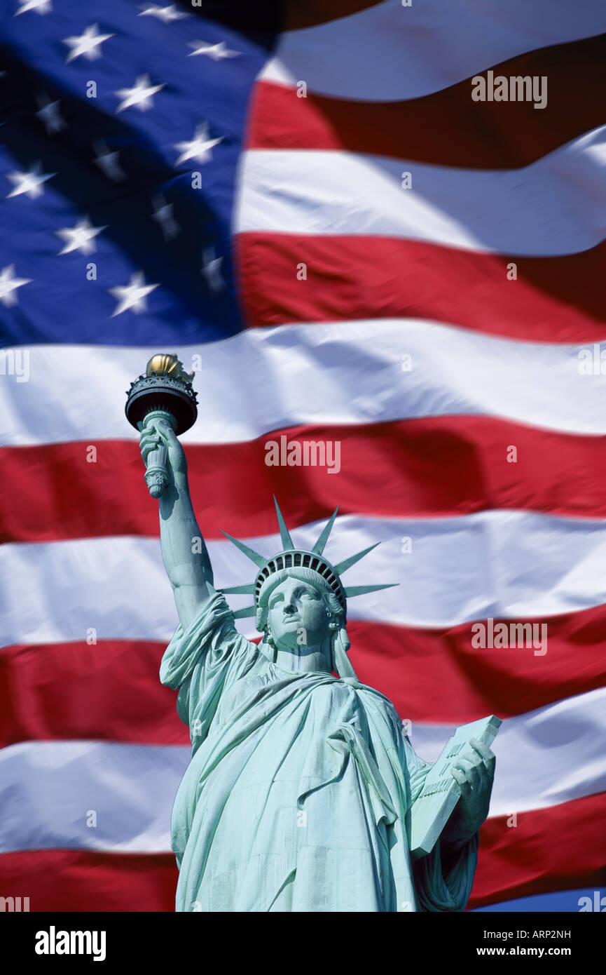 USA, US Flag and Statue of Liberty composite (digital Enhancement) Stock Photo
