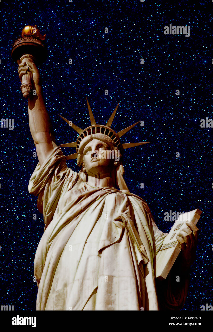 USA, New York City, Statue of Liberty,  with star field effect Stock Photo