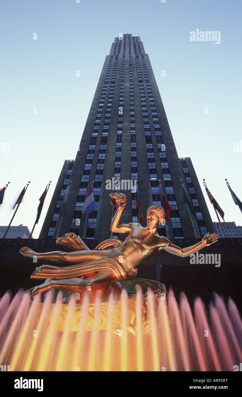 USA, New York City,  Prometheus Statue at Rockefeller Center Stock Photo