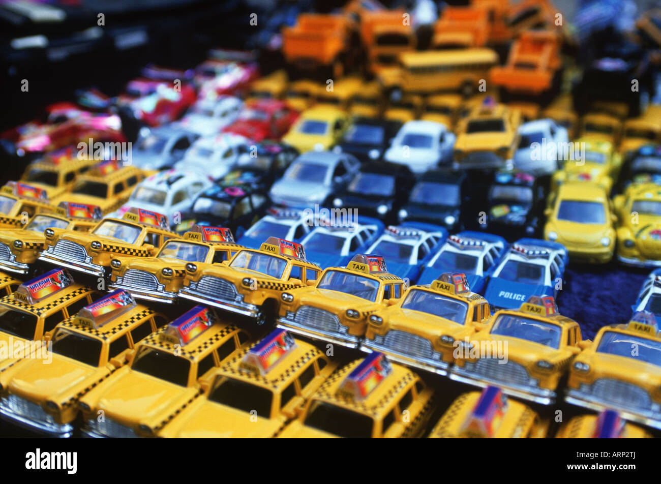 USA, New York City,  toy yellow cabs Stock Photo