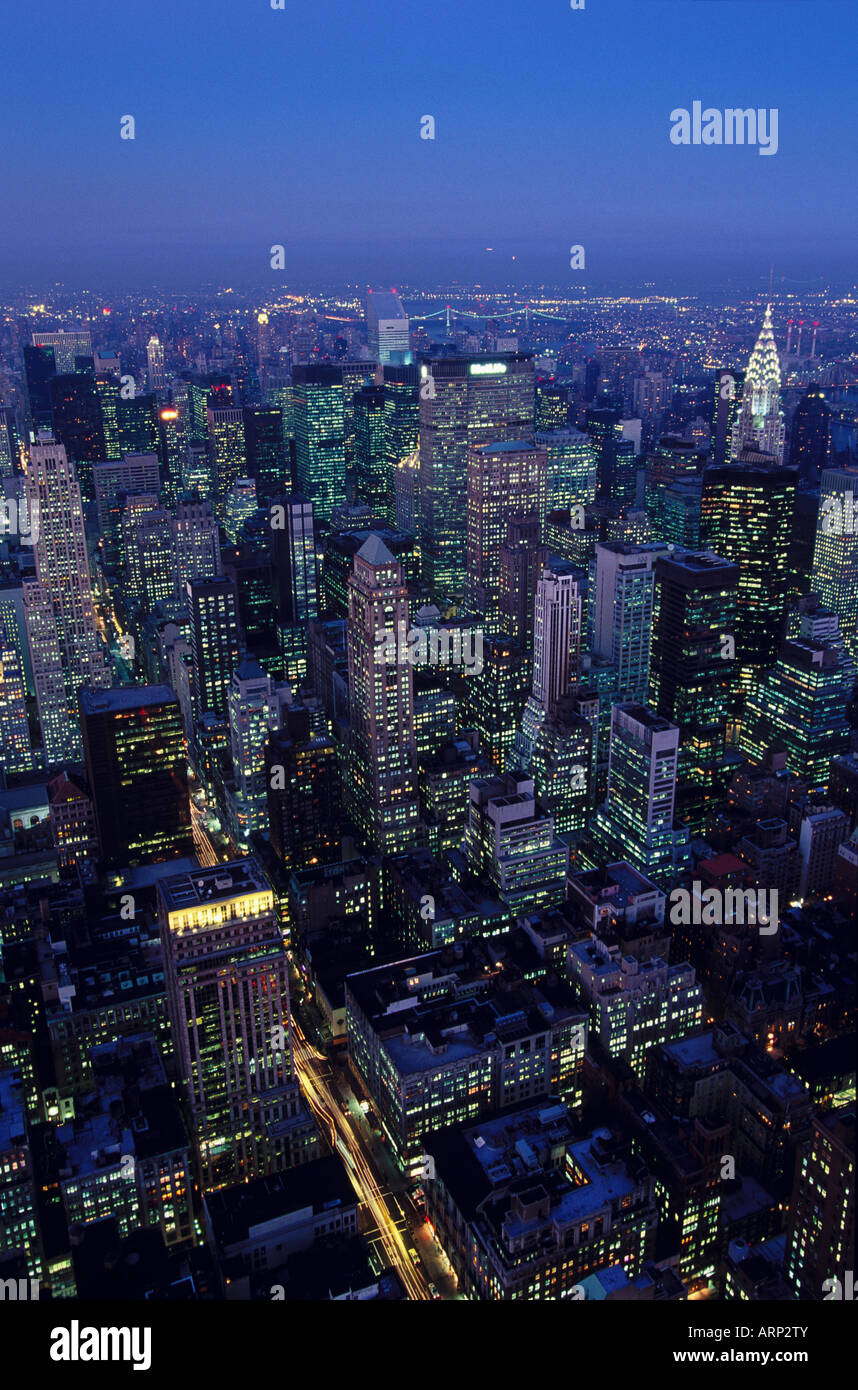 USA New York City, Lower Manhattan at dusk. View from Empire Sate Building. Stock Photo