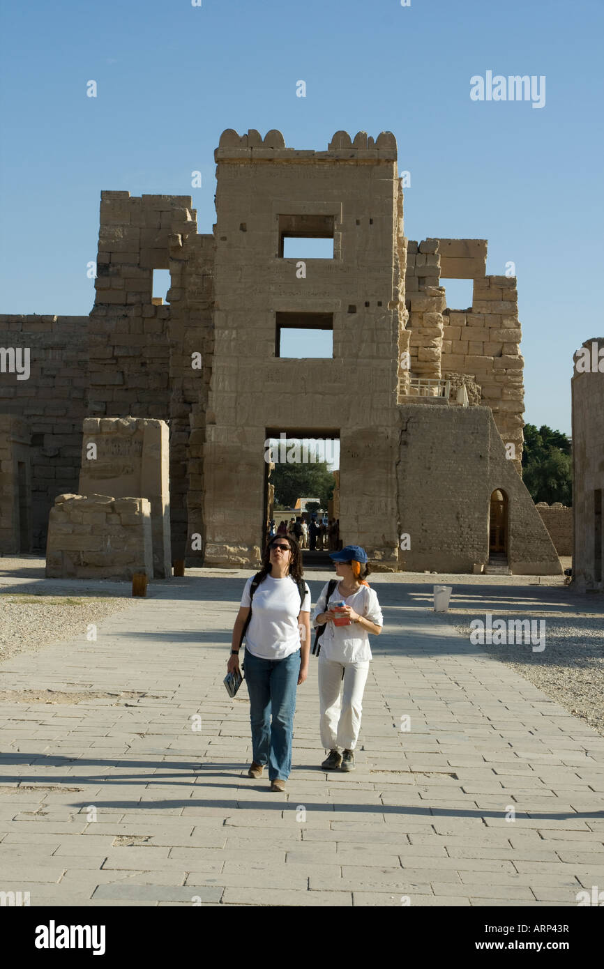 Tourists at temple Medinat Habu Luxor West Bank Nile Valley Egypt Stock Photo