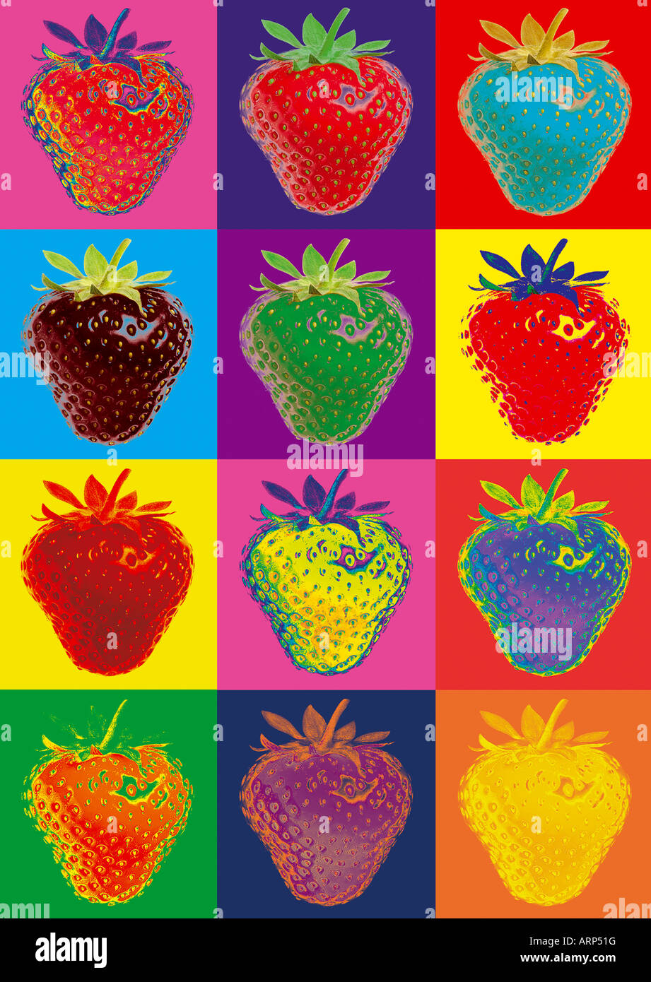 A strawberry photographed in the style of Andy Warhol. Stock Photo
